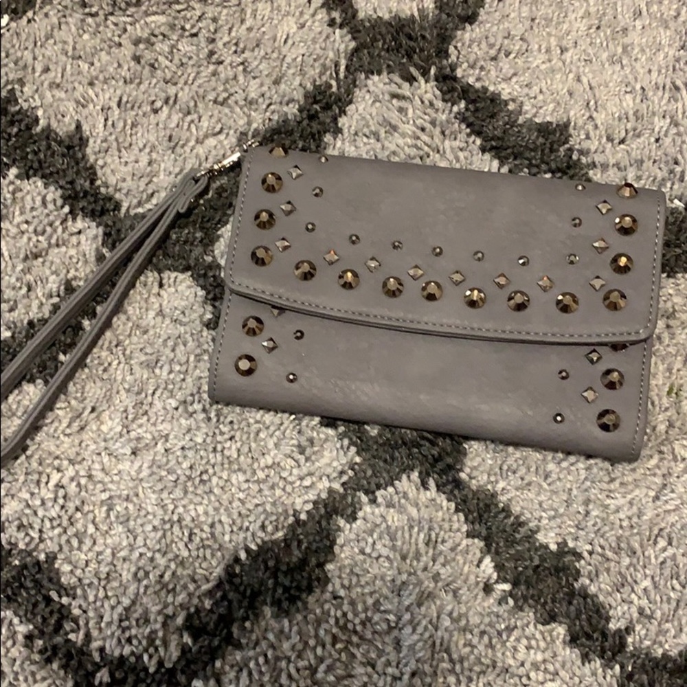 Grey studded wrist wallet